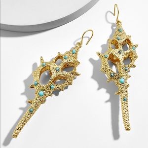 Baublebar shell earrings in gold-plate with turquoise resin stones. New!